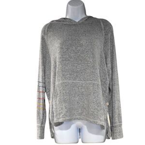 Womens Hoodie Medium Gray Black Lightweight Long Sleeve Hooded Plush Shirt
